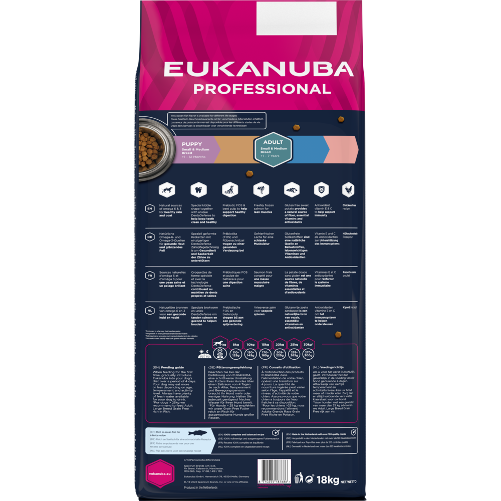 18 kg EUKANUBA Erwachsene kleiner & mittelgroße Rassen Grain Free mit Seefisch