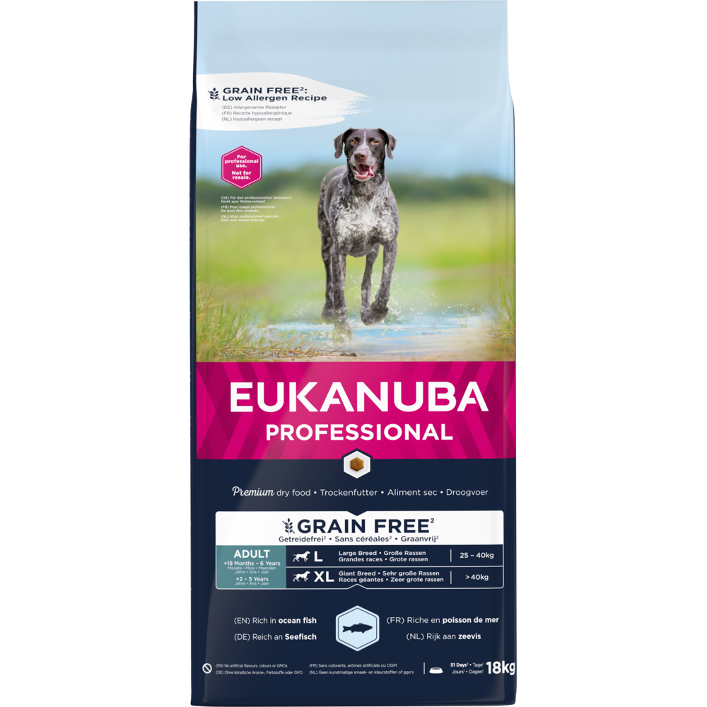 đ 18 kg EUKANUBA Erwachsen groĂe Rassen Grain Free mit Seefisch (100% off)