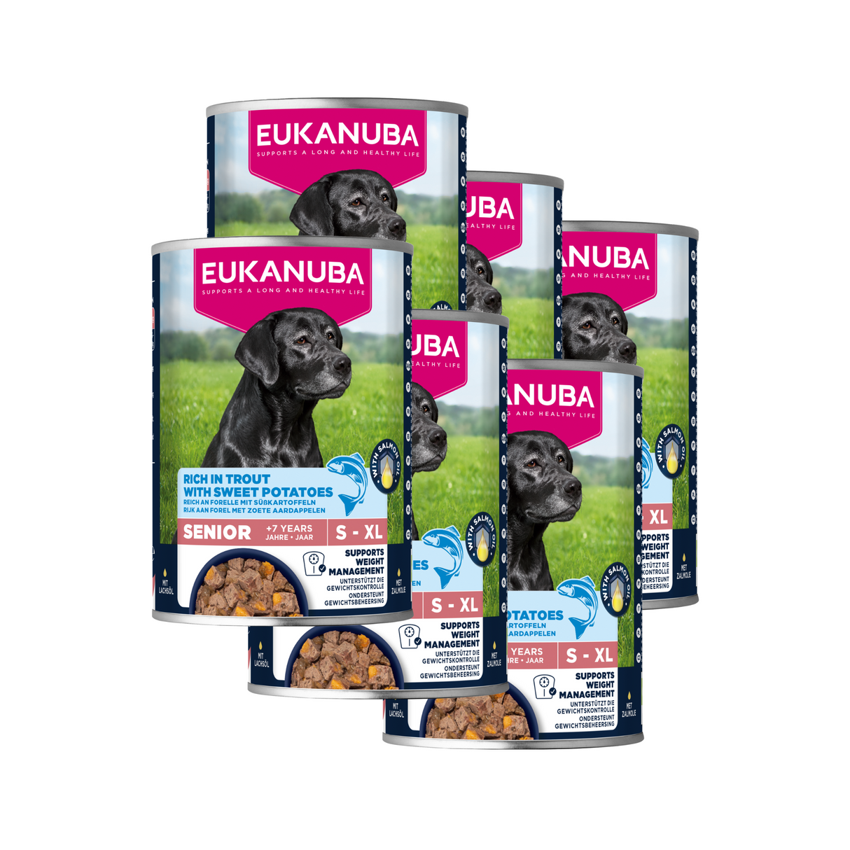 6x400g EUKANUBA Nassfutter Senior mit Forelle und Süßkartoffeln