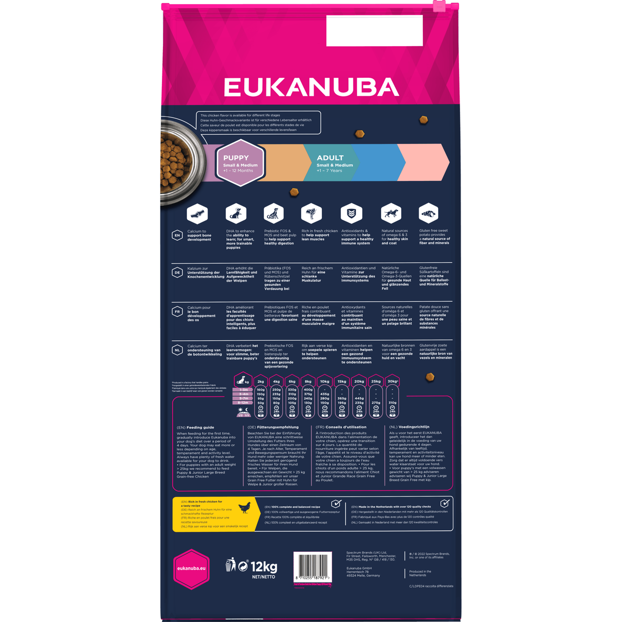 12 kg Eukanuba Welpen Grain Free mit Huhn für Kleine & Mittlere Rassen - Eukanuba