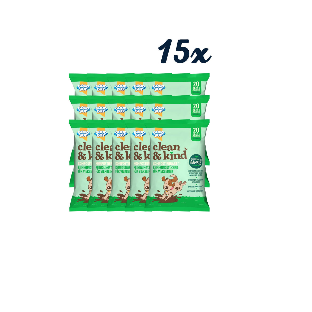 Good Boy Clean & Kind Kompostierbare Reinigungstücher für Haustiere - Karton mit 15 x 20 Stück - Eukanuba