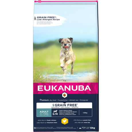 🎁 12 kg EUKANUBA Erwachsen kleine & mittlere Rassen Grain Free mit Huhn (100% off) - Eukanuba