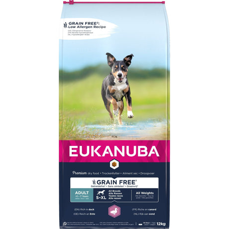 🎁 12 kg EUKANUBA Erwachsene Hunde alle Rassen Grain Free mit Ente (100% off) - Eukanuba