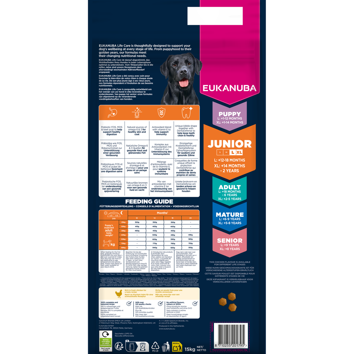 15 kg EUKANUBA Junior L/XL mit Huhn