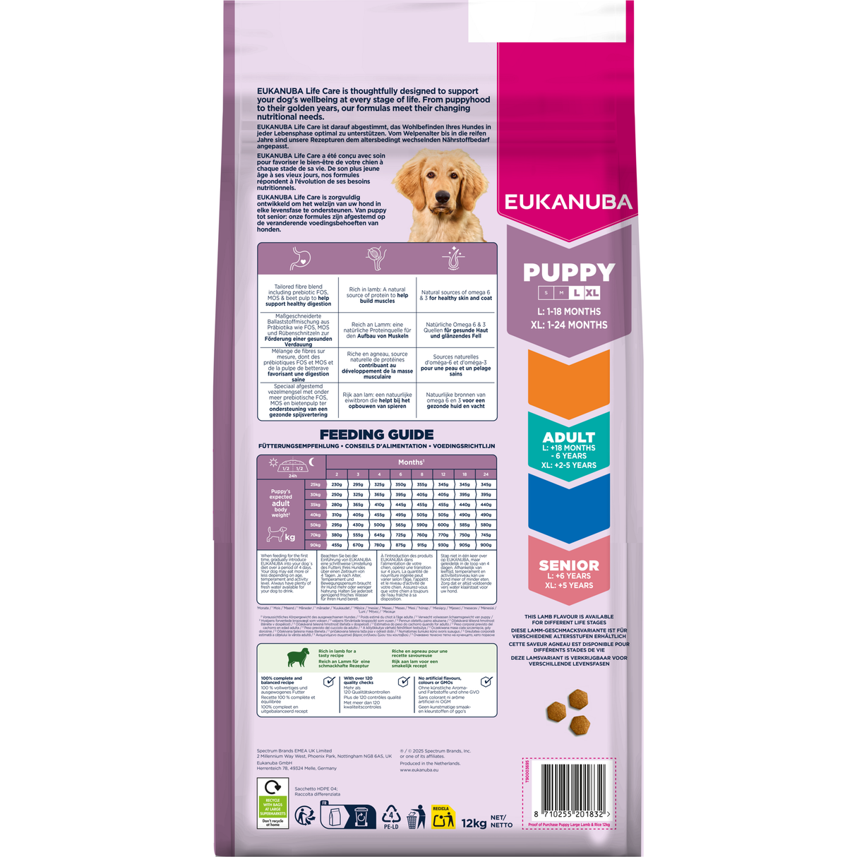 12 kg EUKANUBA Puppy L/XL mit Lamm & Reis
