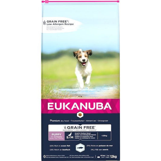 12 kg Eukanuba Grain Free Welpen kleine & mittlere Hunde Lachs - Eukanuba