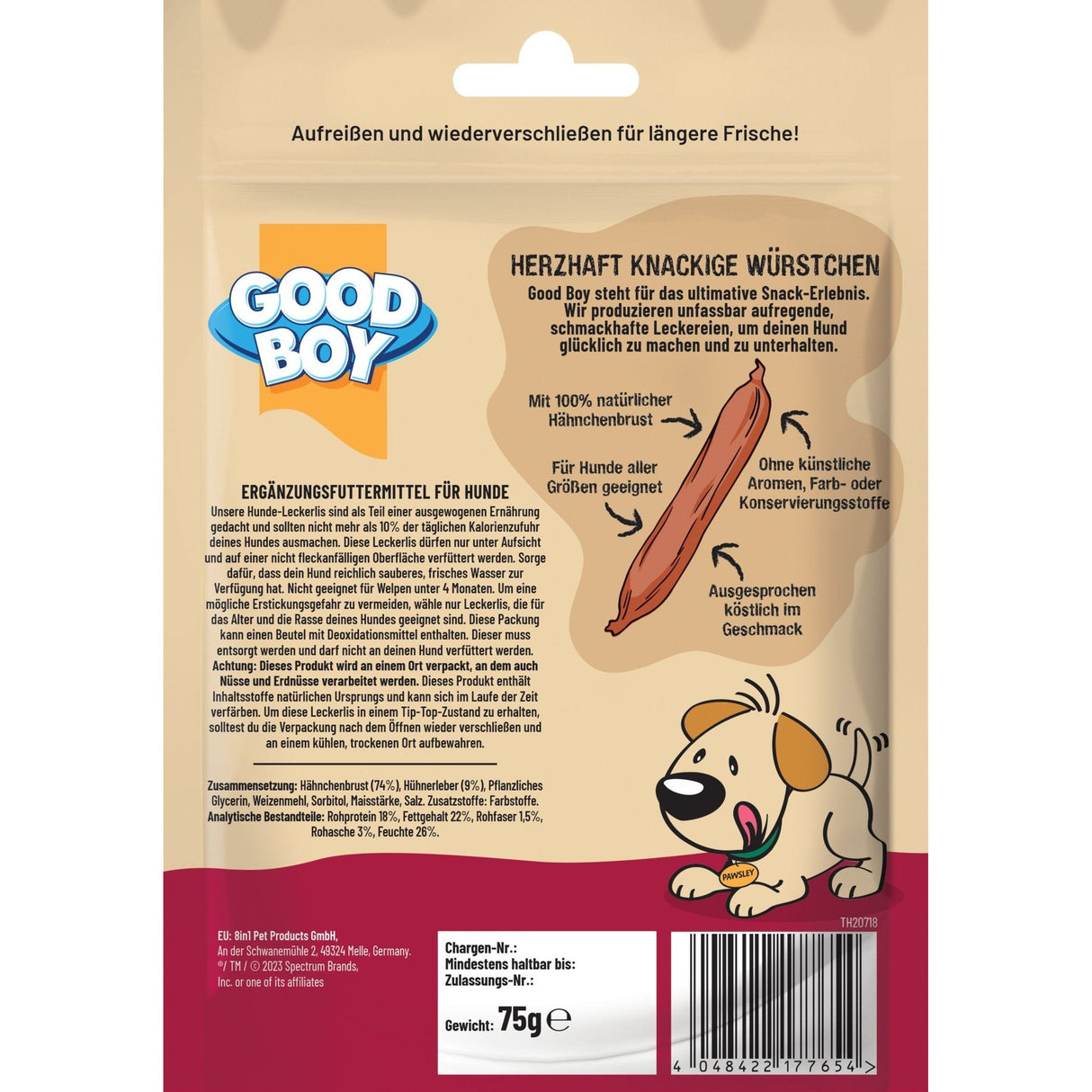 Good Boy Saftige Hähnchenwürste (75g) - Karton mit 12 Packungen - Eukanuba